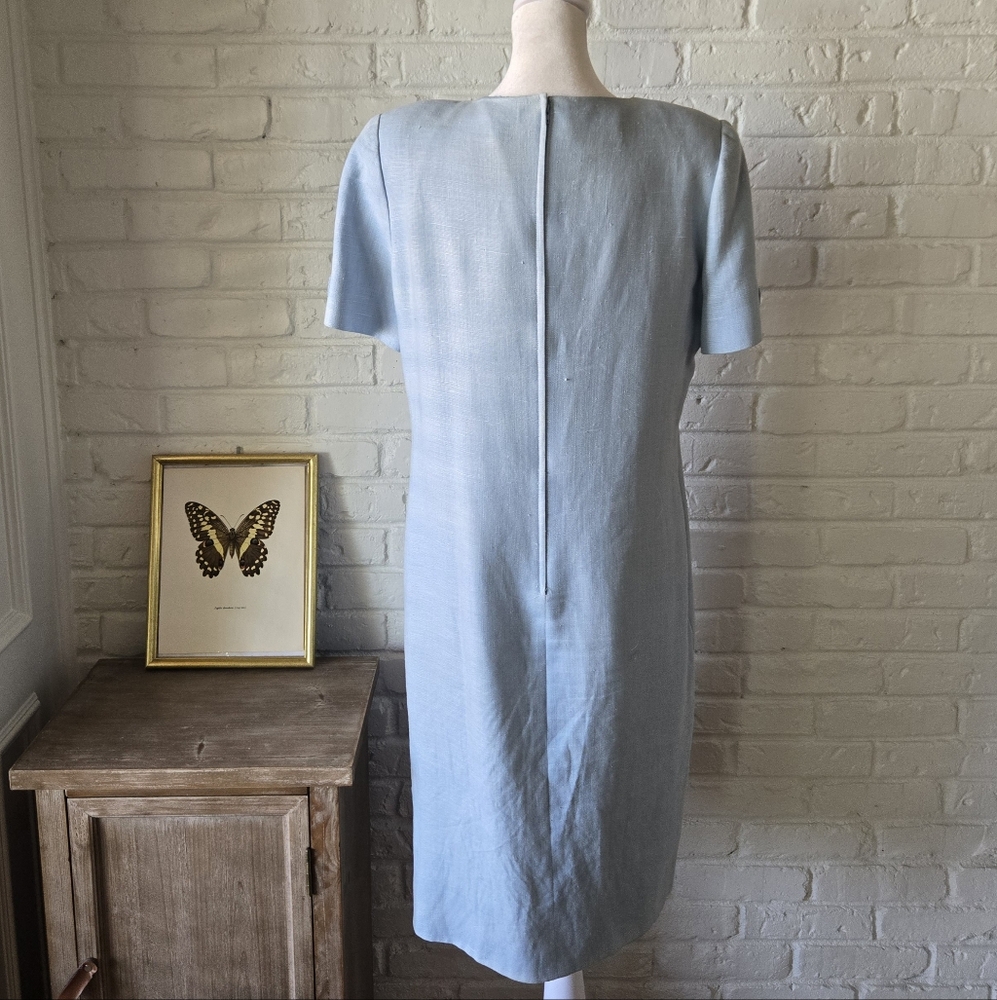 Vintage William Pearson Light Blue Shift Dress, Linen, 80s, Work, Casual - Picture 5 of 15